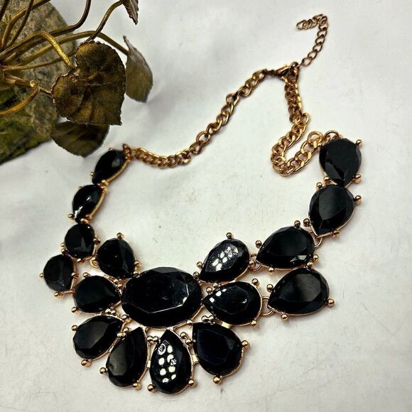 "5/$25" Black Acrylic Goldtone Adjustable Bib Statement Art Deco Necklace - Picture 1 of 8